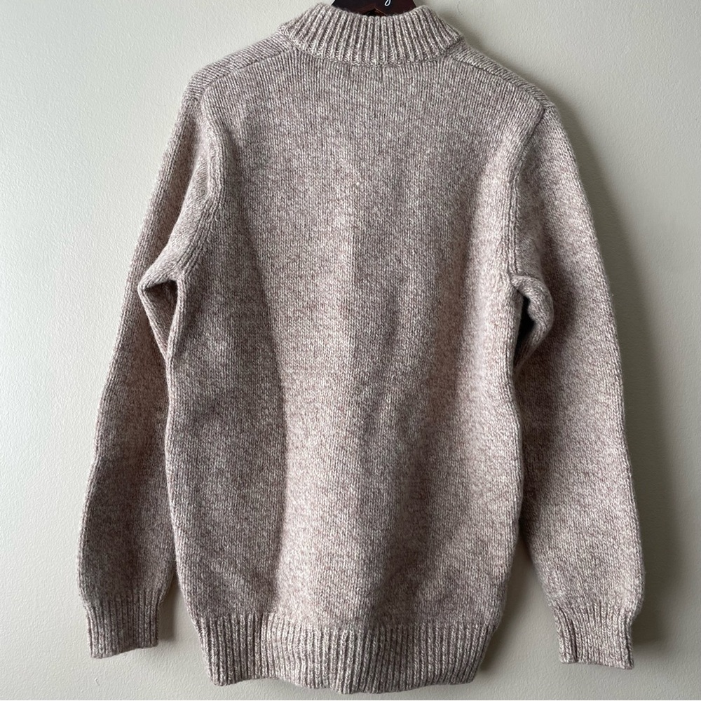 LL BEAN 100% Lambswool Fisherman Henley Knit Sweater Men’s M Tall Cream Beige - Picture 2 of 5